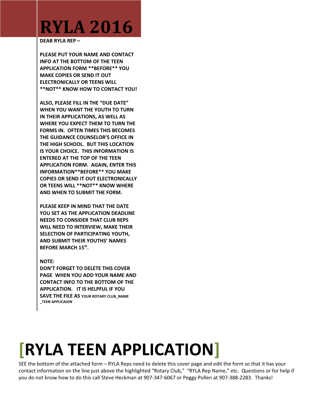 Ryla Teen Application