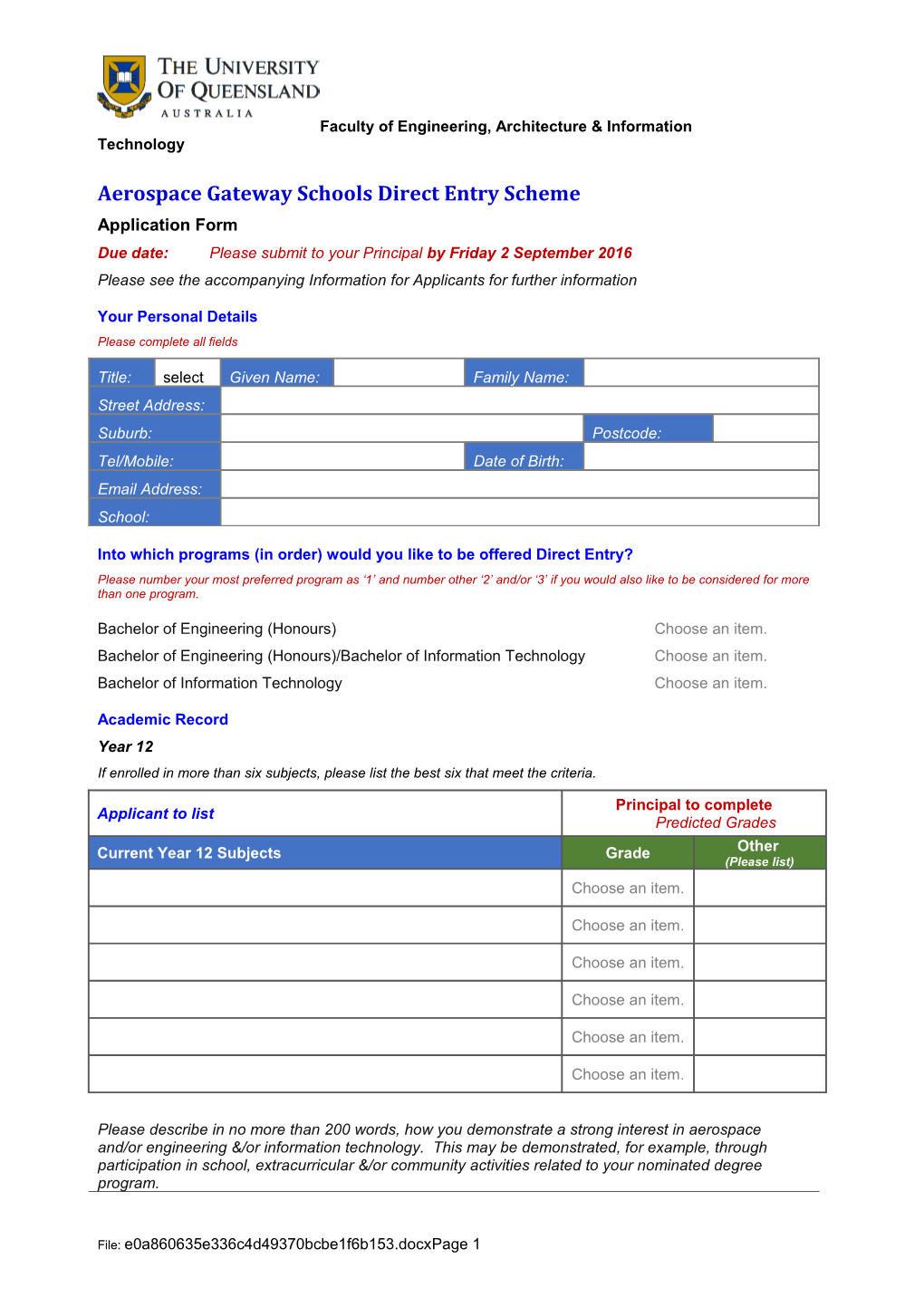 Aerospace Gateway Schools Direct Entry Scheme