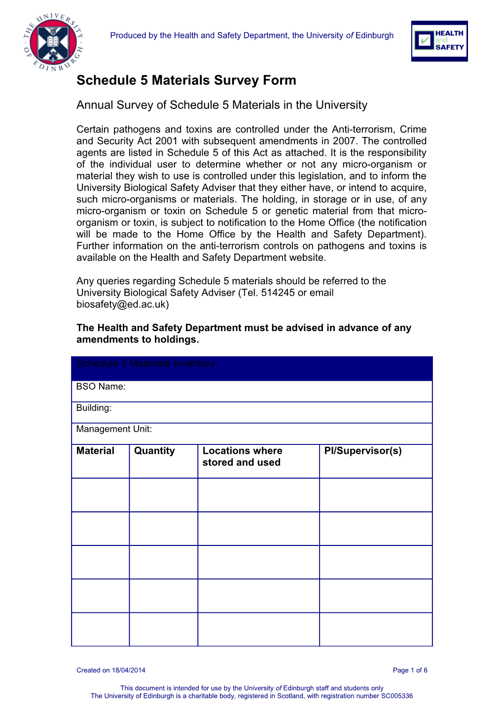 Notes to General Risk Assessment Form RA1