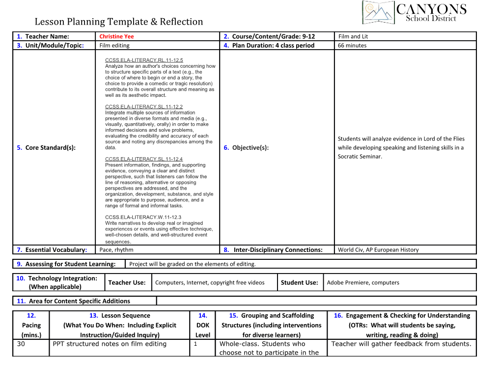 19. Lesson Plan Reflection Questions