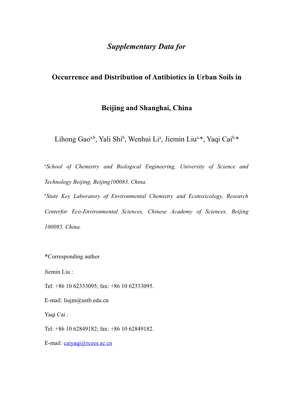 Occurrence and Removal of Antibiotics in Eight Sewage Treatment Plants in Beijing, China