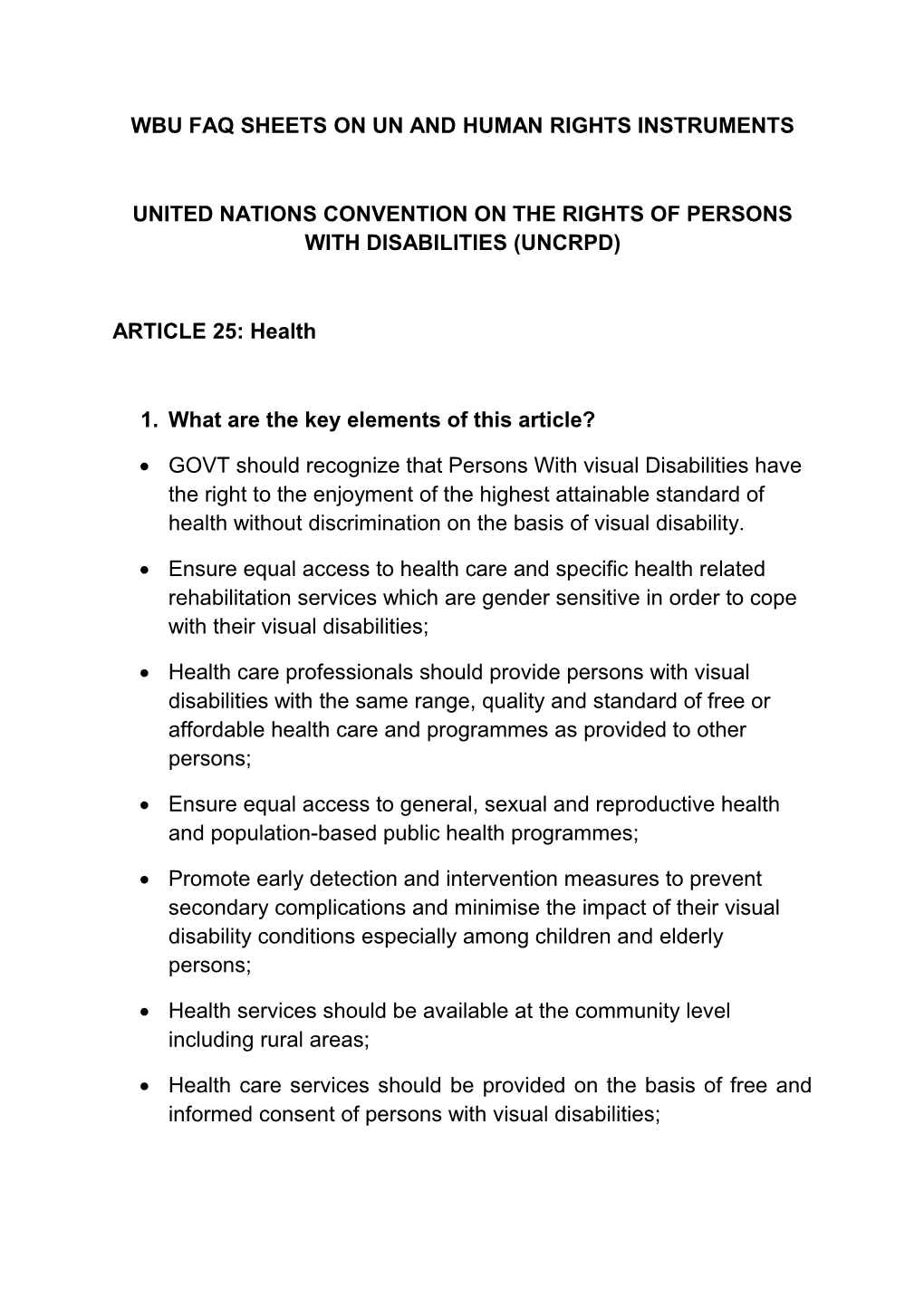 Wbu Faq Sheets on Un and Human Rights Instruments