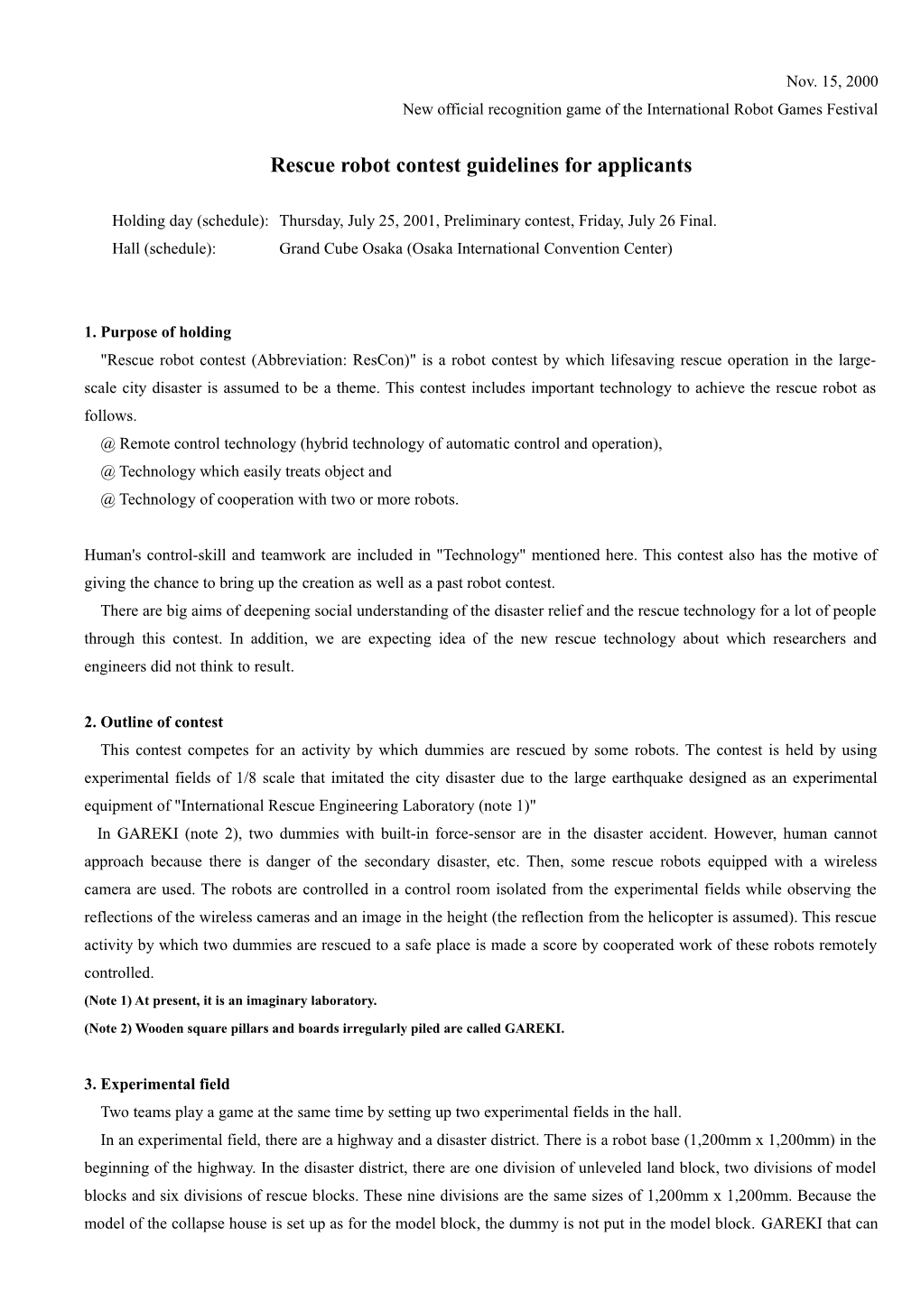 Rescue Robot Contest Guidelines for Applicants