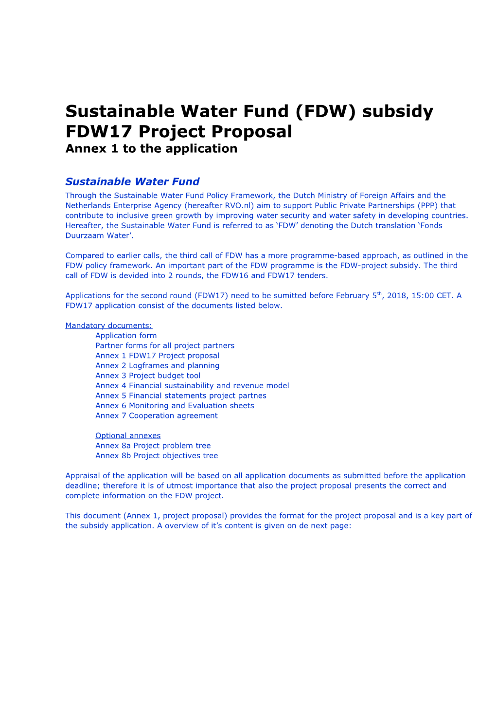 Sustainable Water Fund (FDW) Subsidy