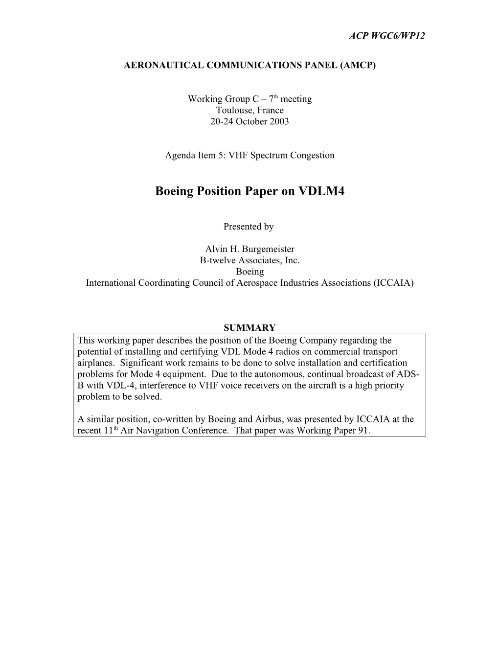 Boeing Position Paper on VDLM4