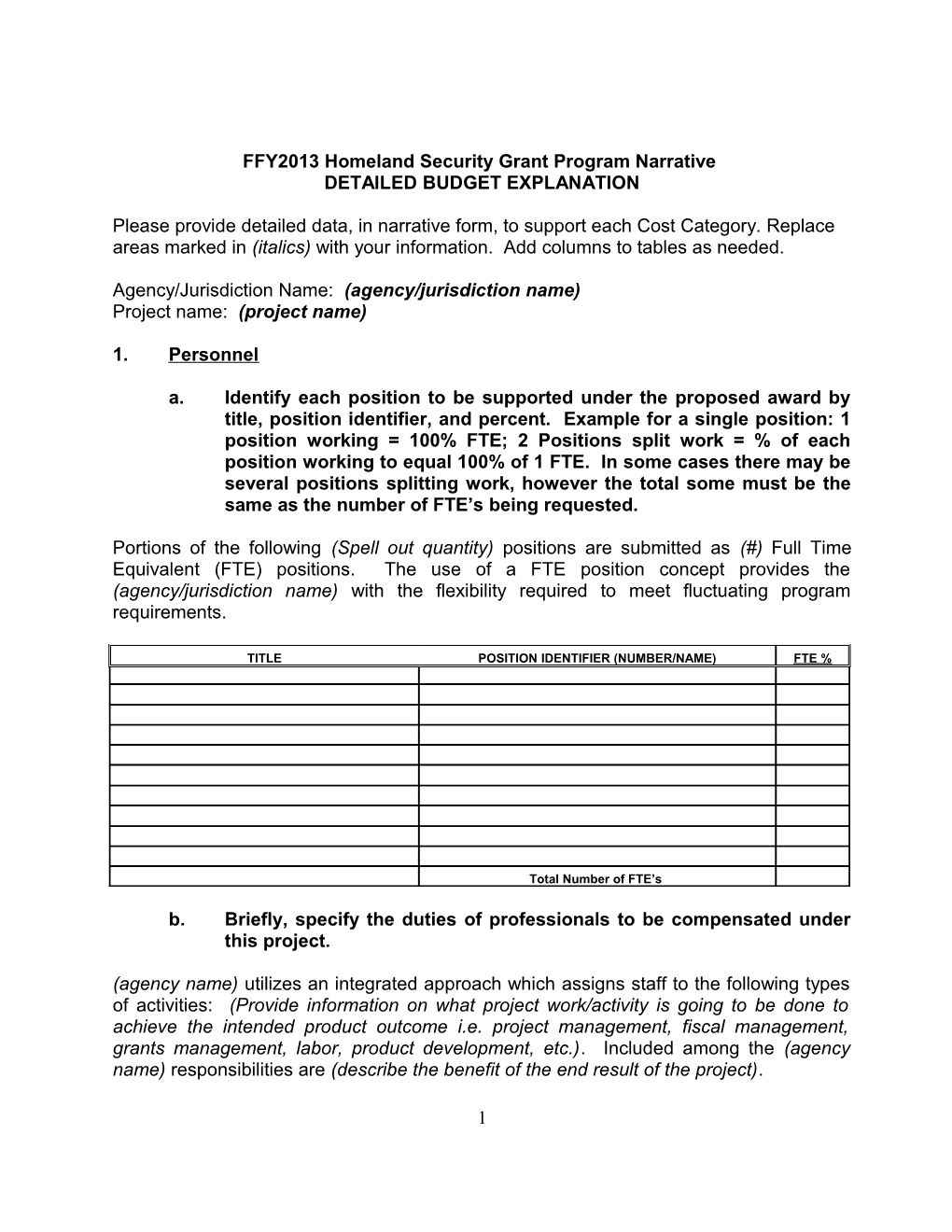 Financial Assistance Application - Budget Explanation Page