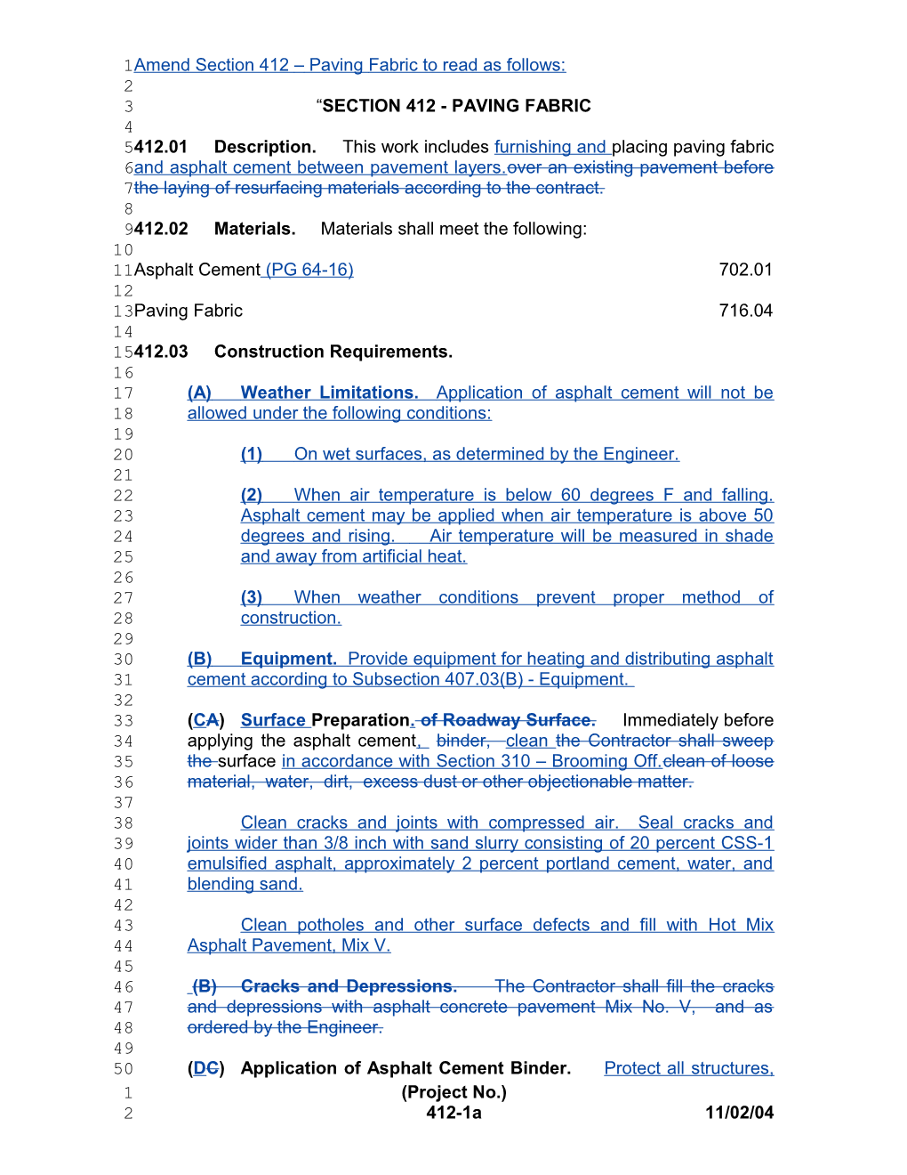 Amend Section 412 Paving Fabric to Read As Follows