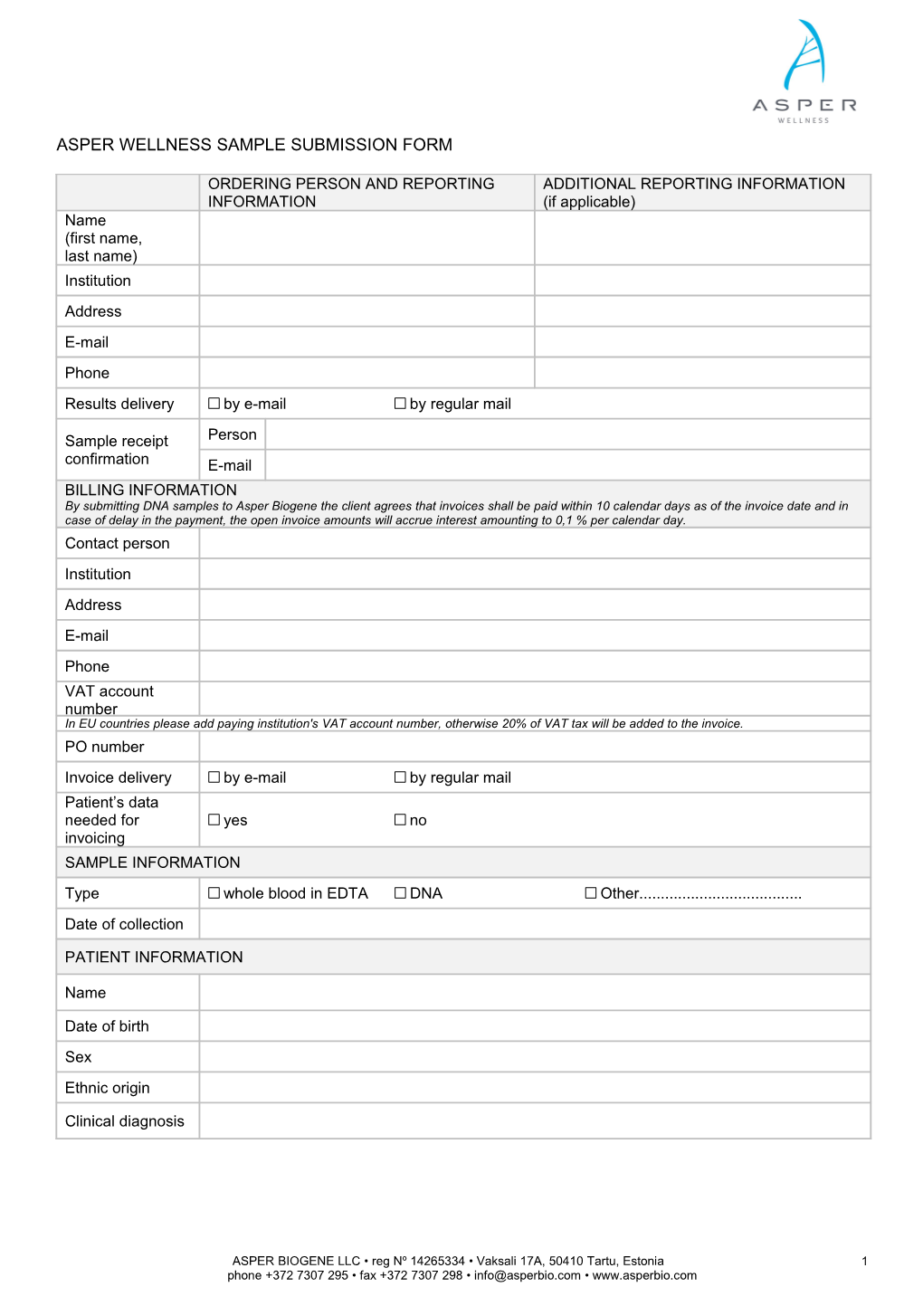 DNA Sample Submission to Asper Biotech