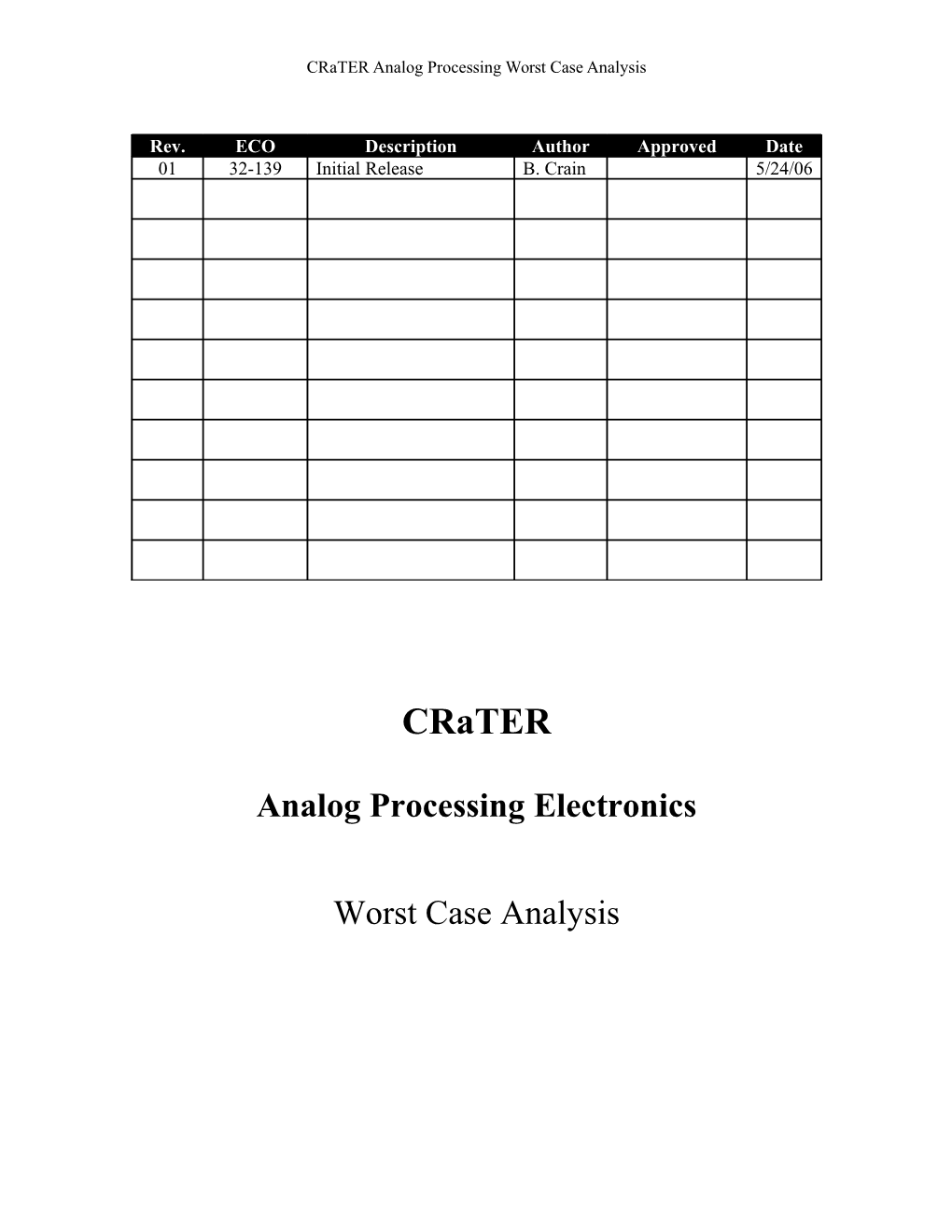 Crater Analog Processing Worst Case Analysis