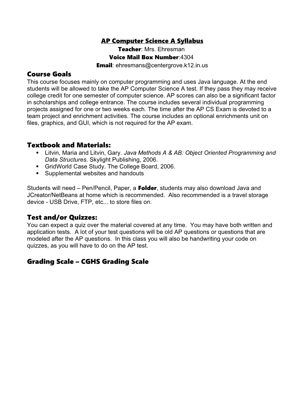 AP Computer Science a Syllabus