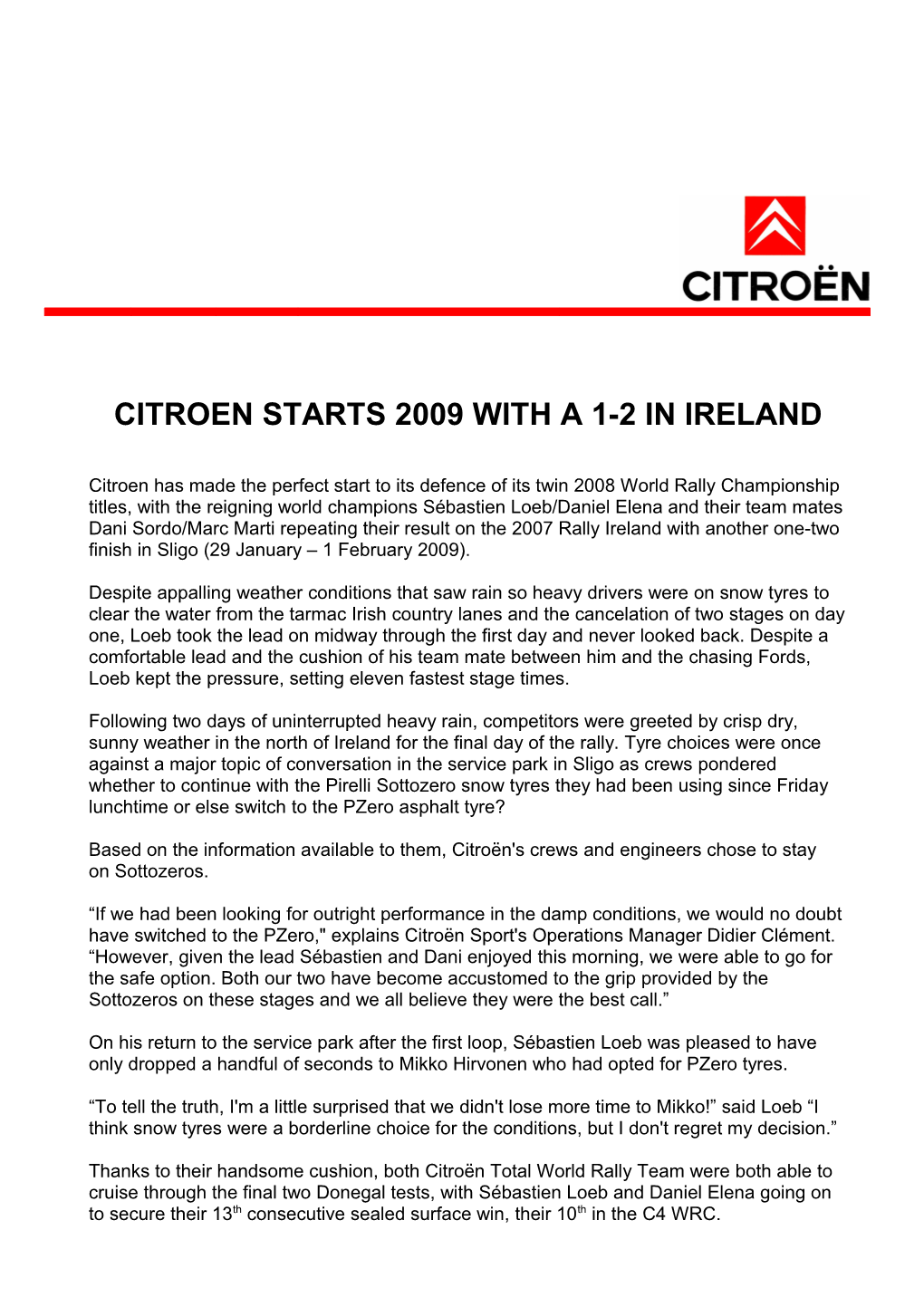 Citroen Starts 2009 with a 1-2 in Ireland