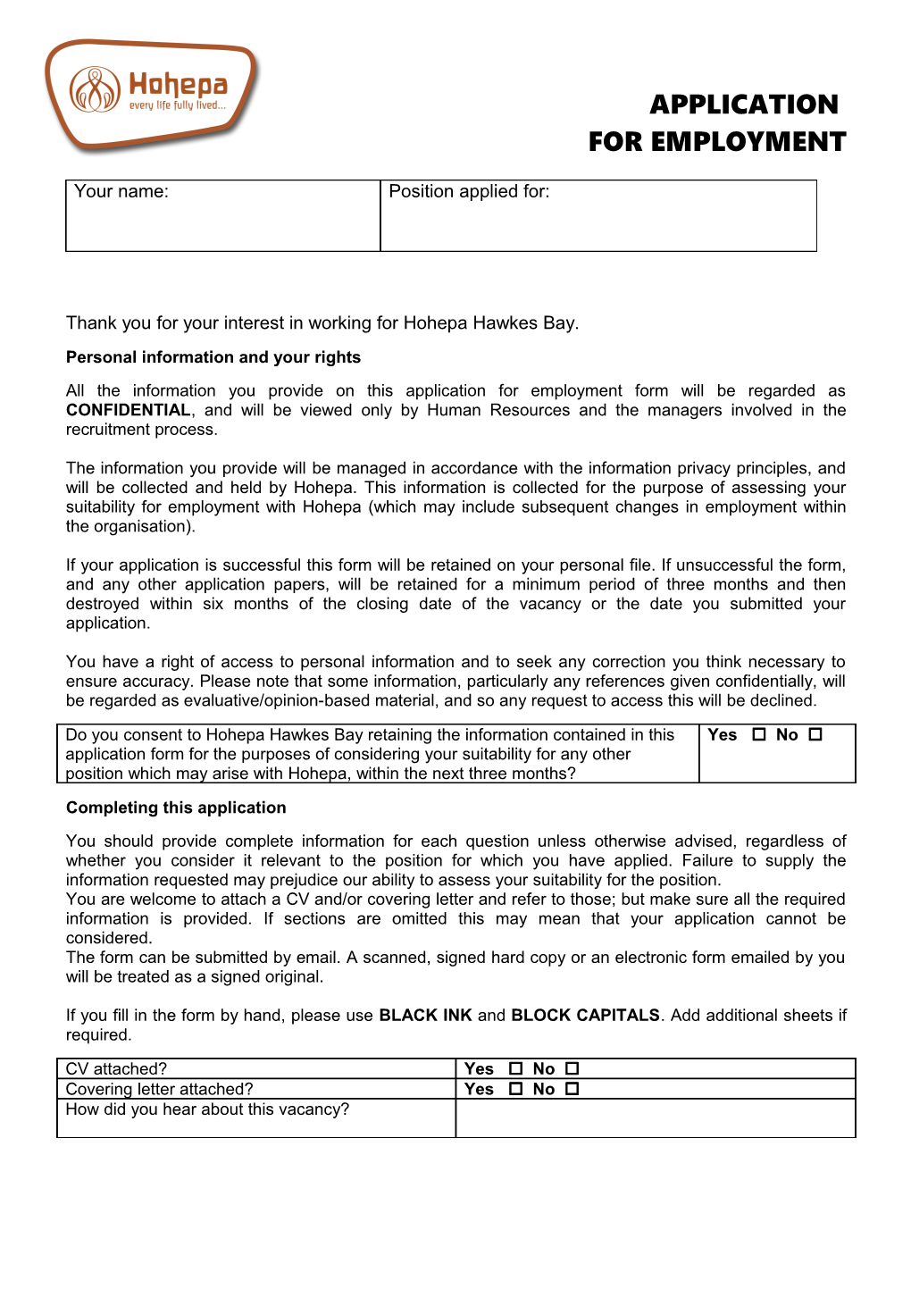 Employment Application Form Page (1)