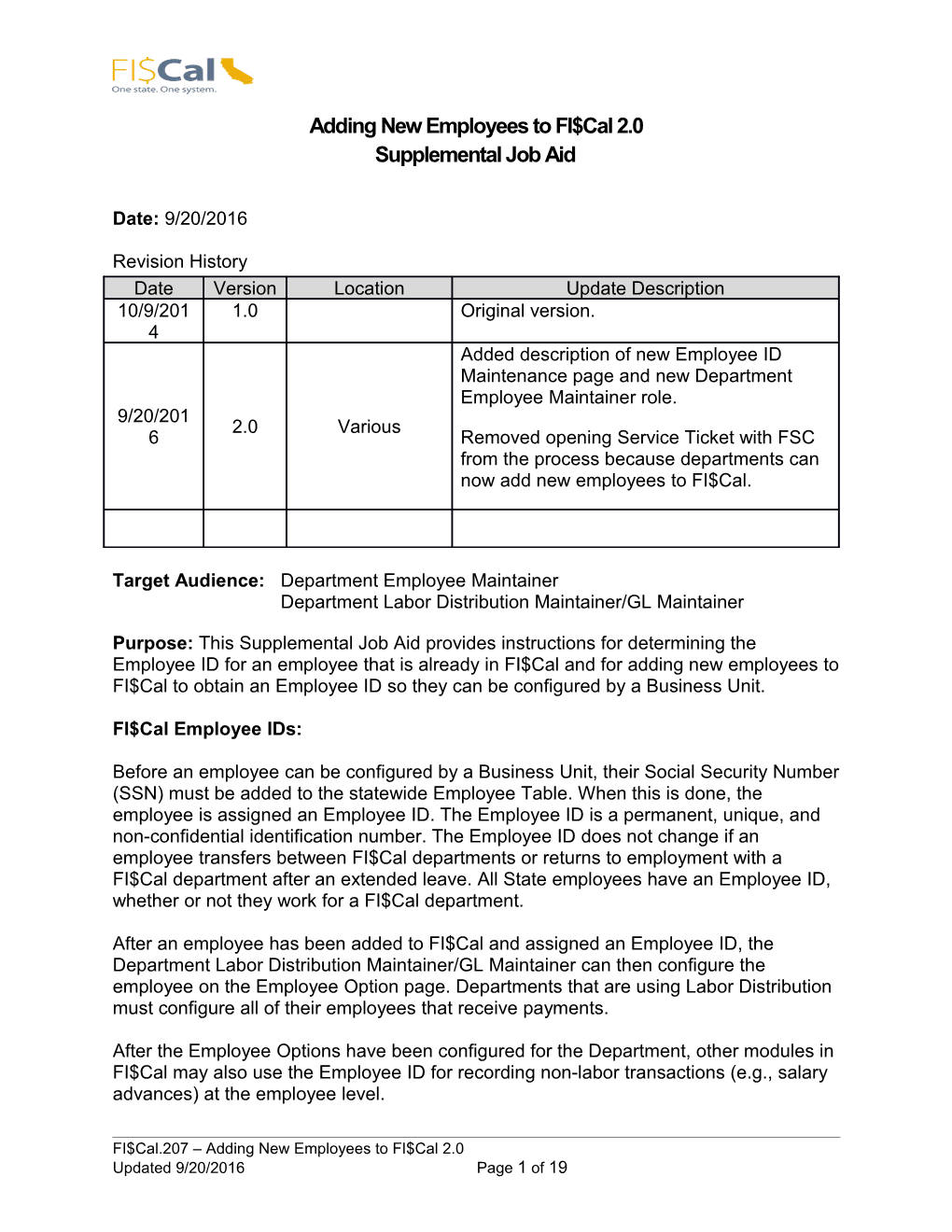 Adding New Employees to FI$Cal 2.0 Supplemental Job Aid