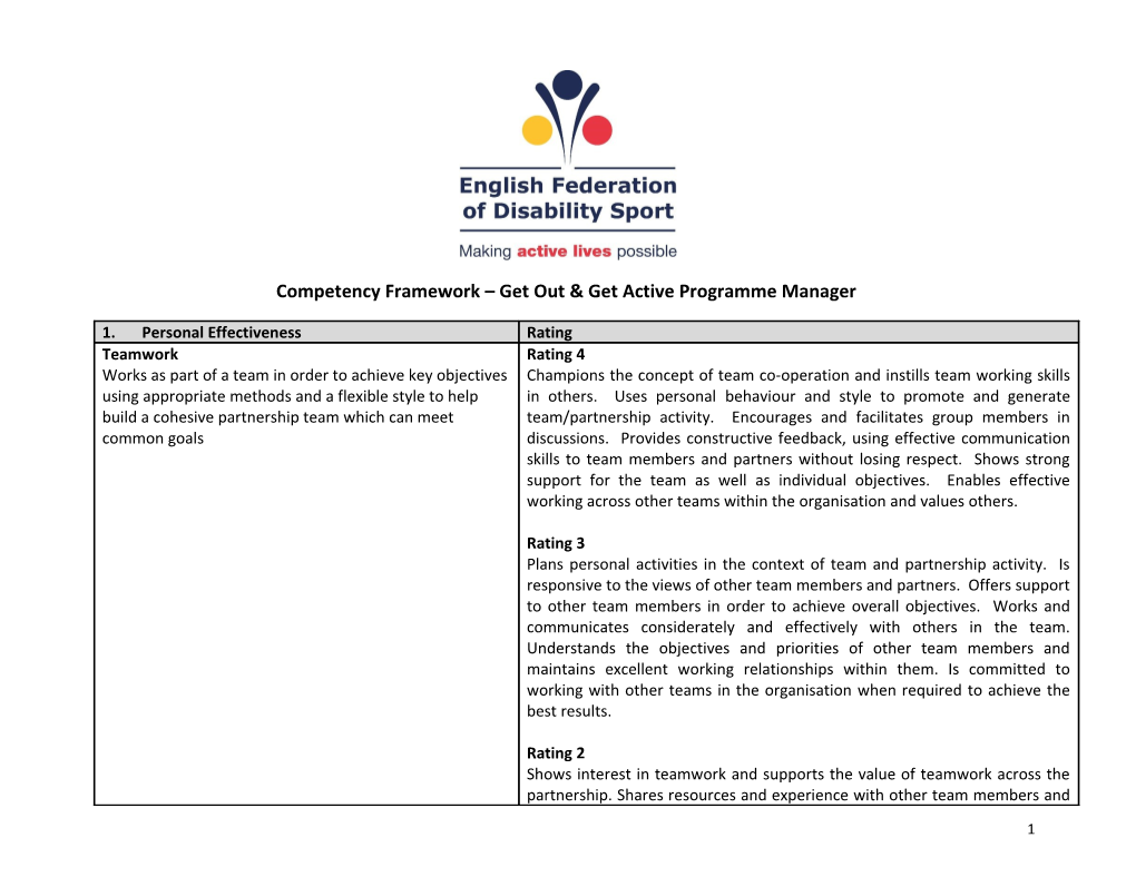 Competency Framework Get out & Get Active Programme Manager