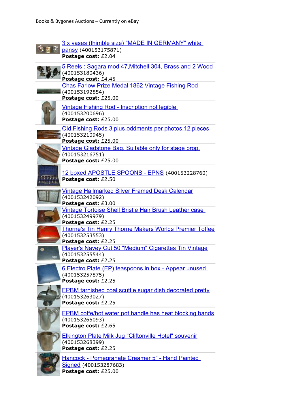 Books & Bygones Auctions Currently on Ebay