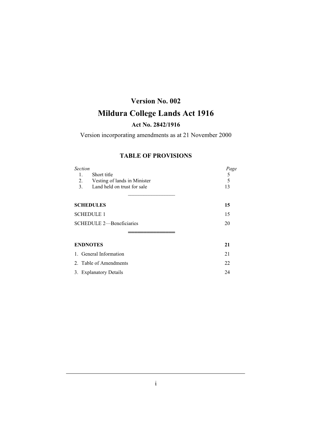 Mildura College Lands Act 1916