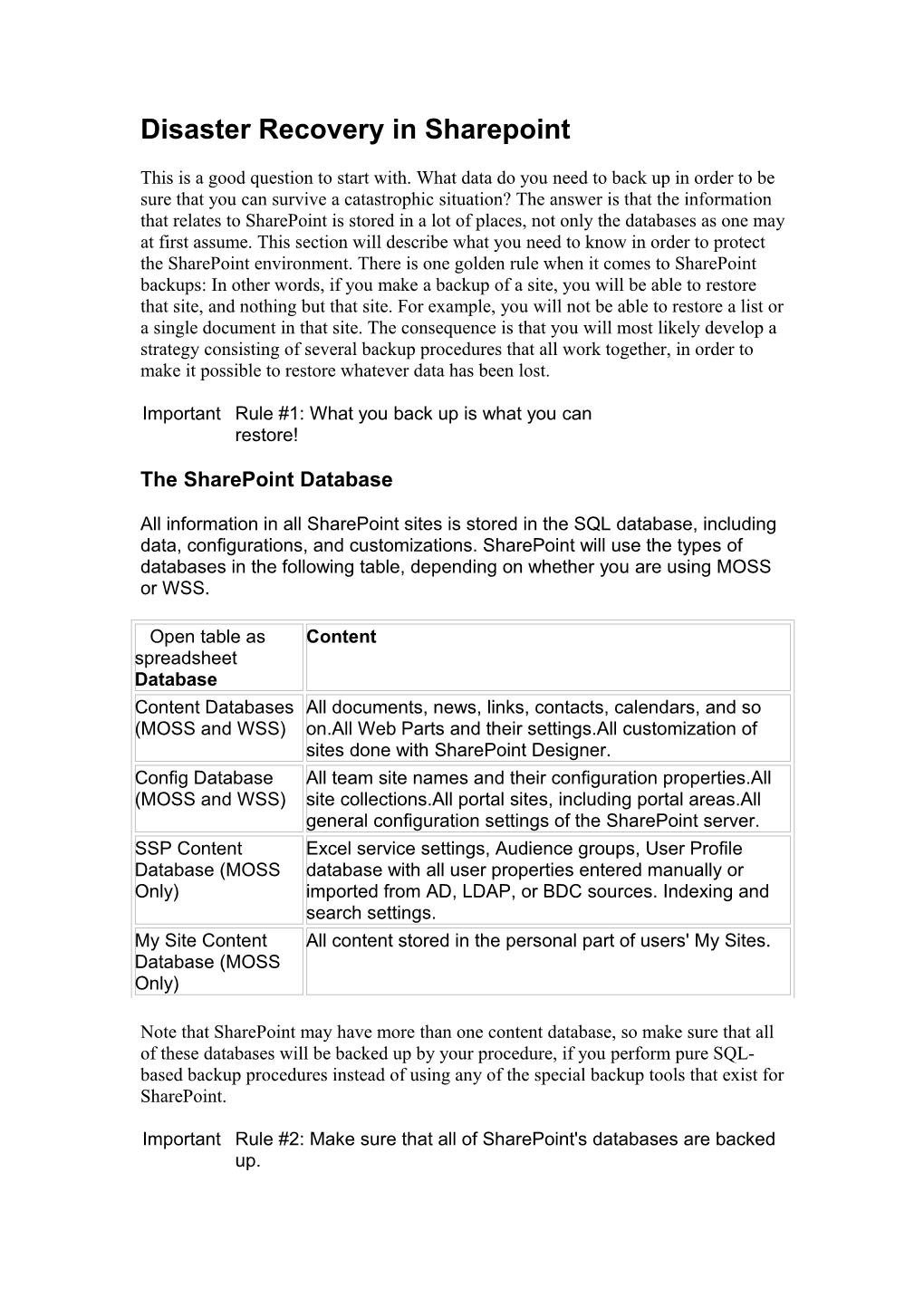 Disaster Recovery in Sharepoint