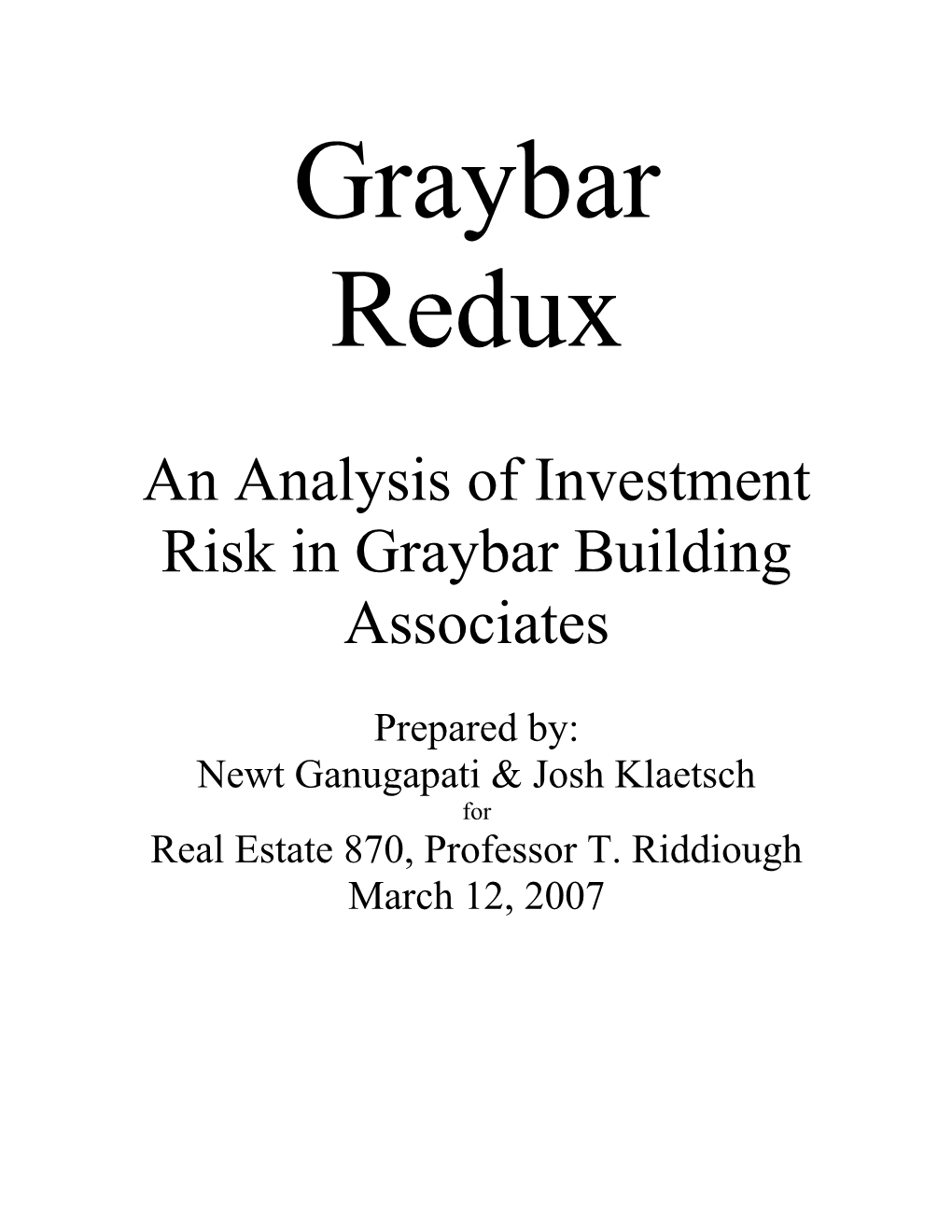 An Analysis of Investment Risk in Graybarbuilding Associates