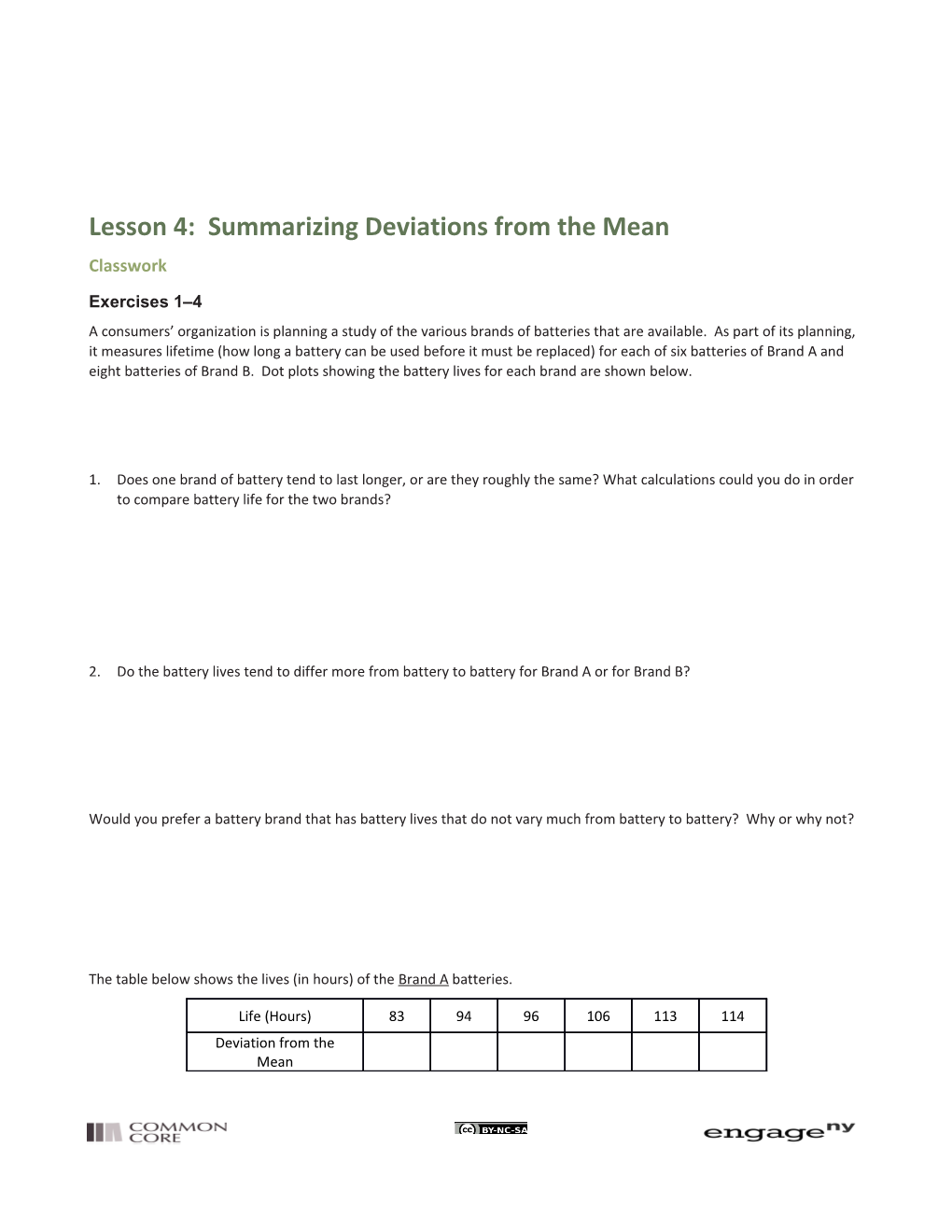 Lesson 4: Summarizing Deviations from the Mean