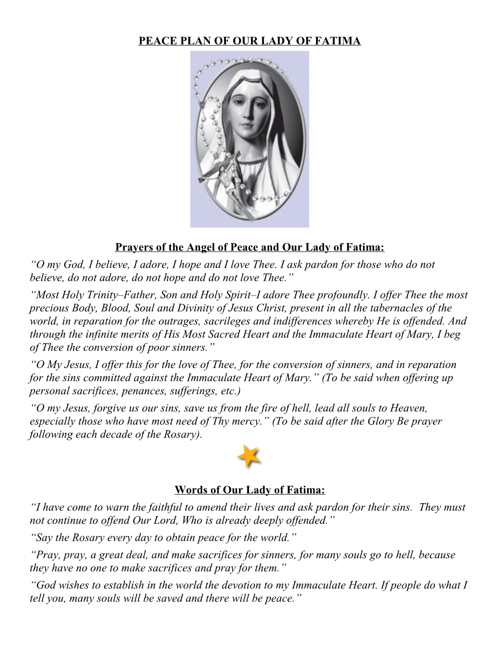 Prayers of the Angel of Peace and Our Lady of Fatima