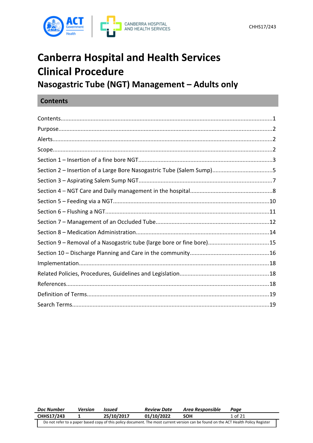 Nasogastric Tube (NGT) Management Adults Only