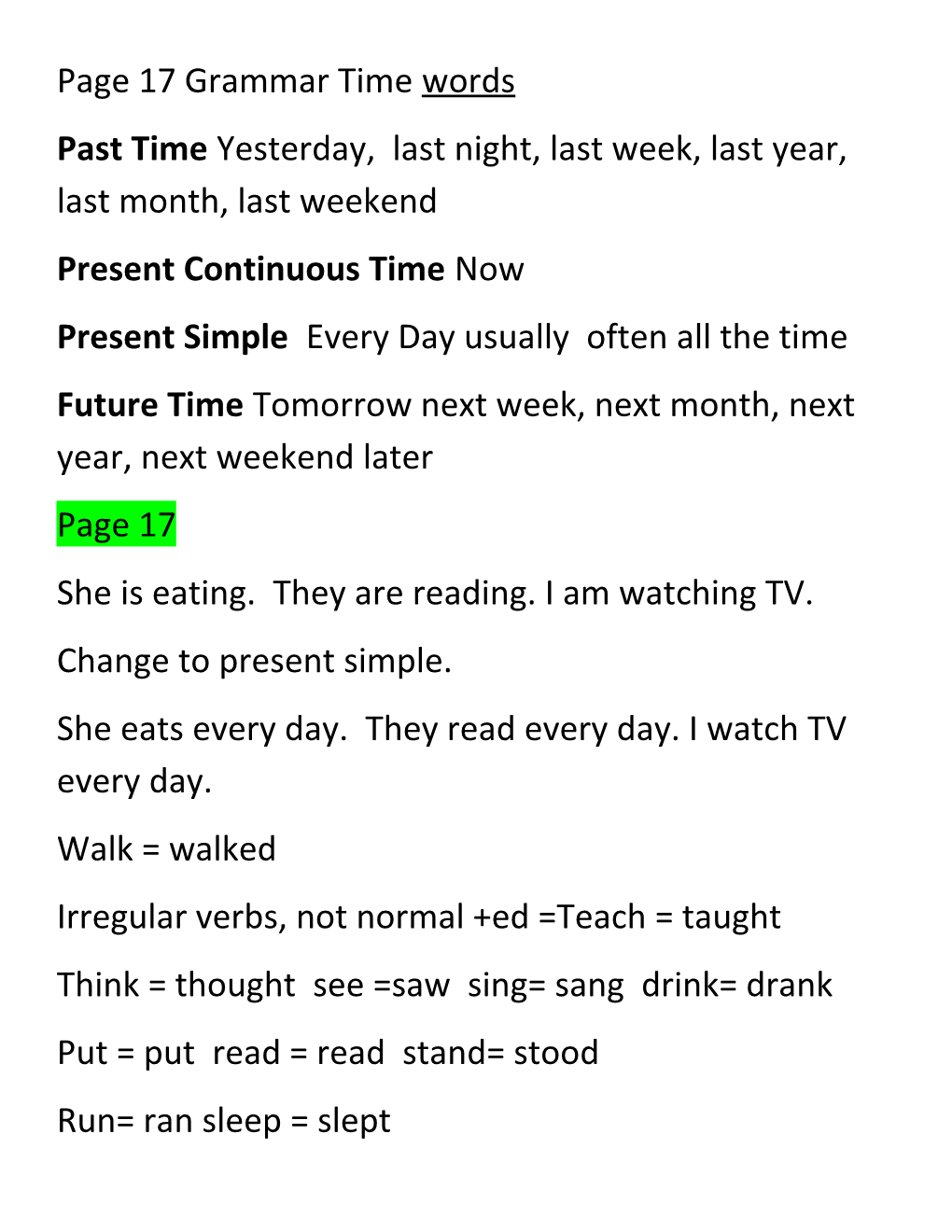 Page 17 Grammar Time Words