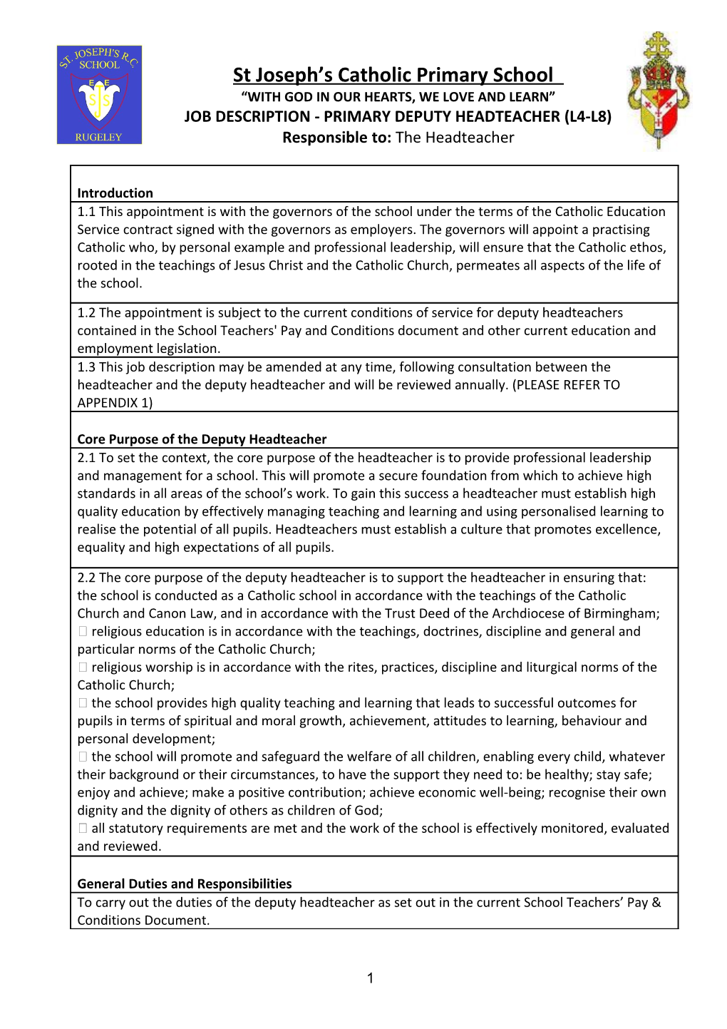 Job Description - Primary Deputy Headteacher