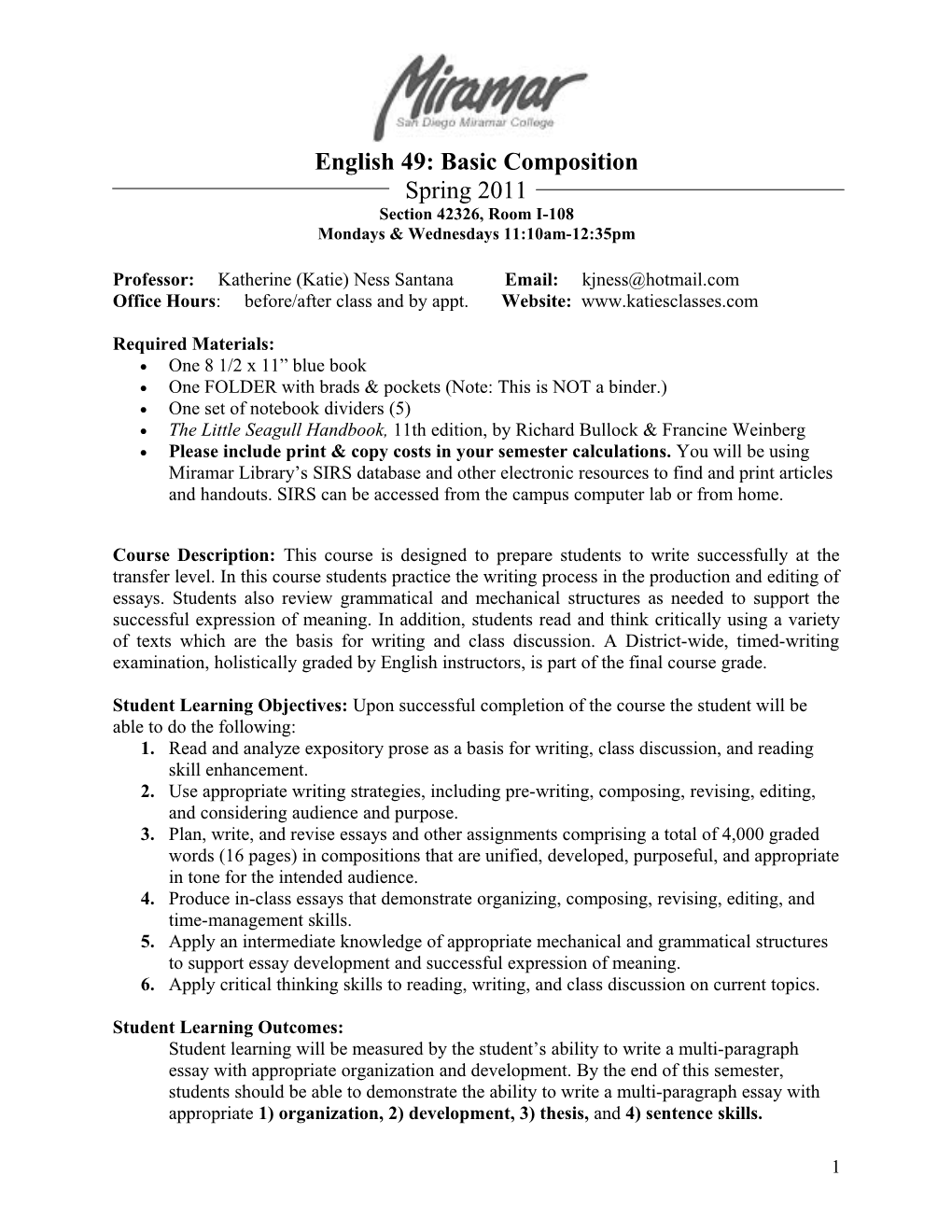 English 51: Basic Composition