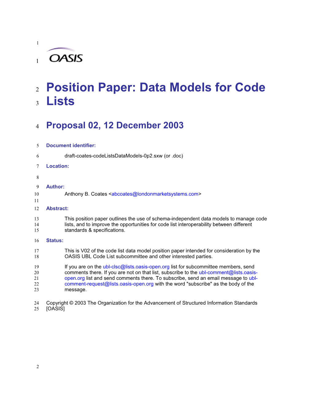 Position Paper: Data Models for Code Lists