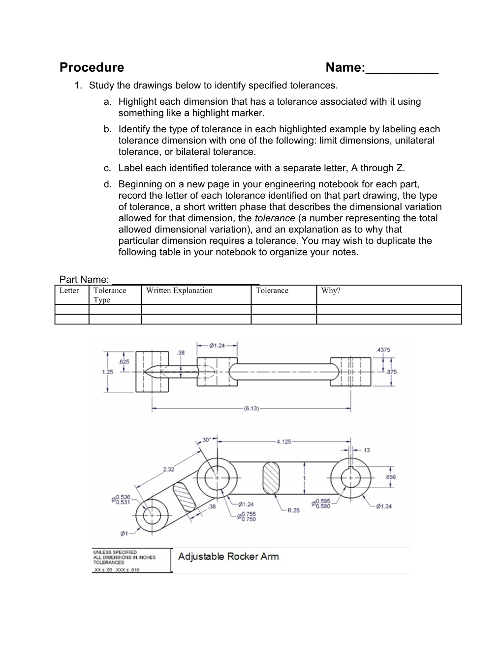 Study the Drawings Below to Identify Specified Tolerances