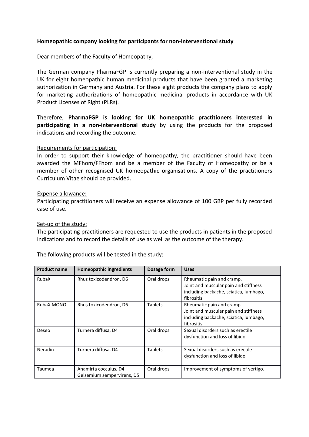 Homeopathic Company Looking for Participants for Non-Interventional Study