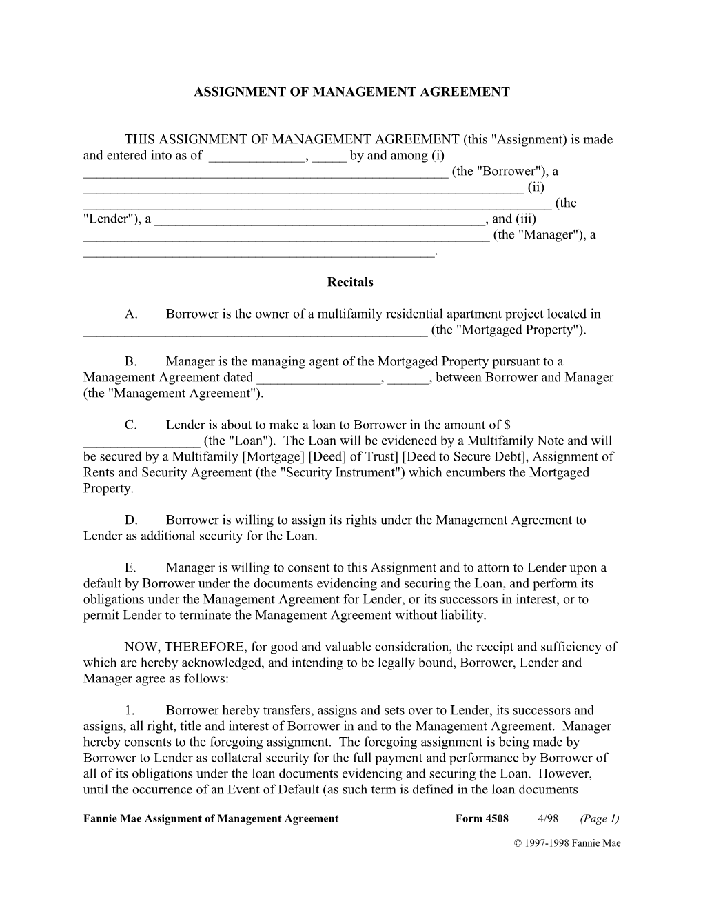 Assignment of Management Agreement