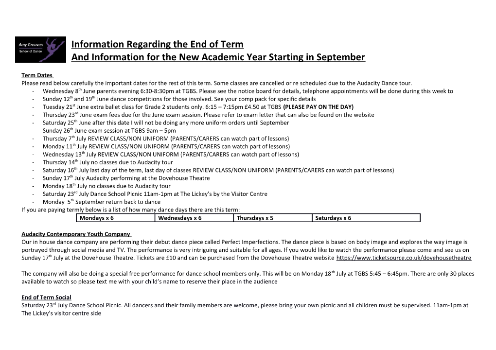 Information Regarding the End of Term