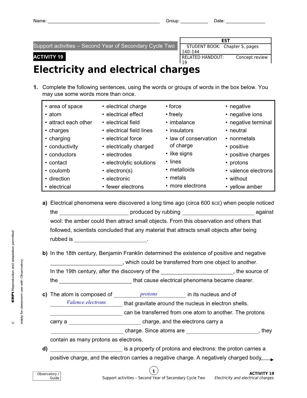 L Électricité Et Les Charges Électriques