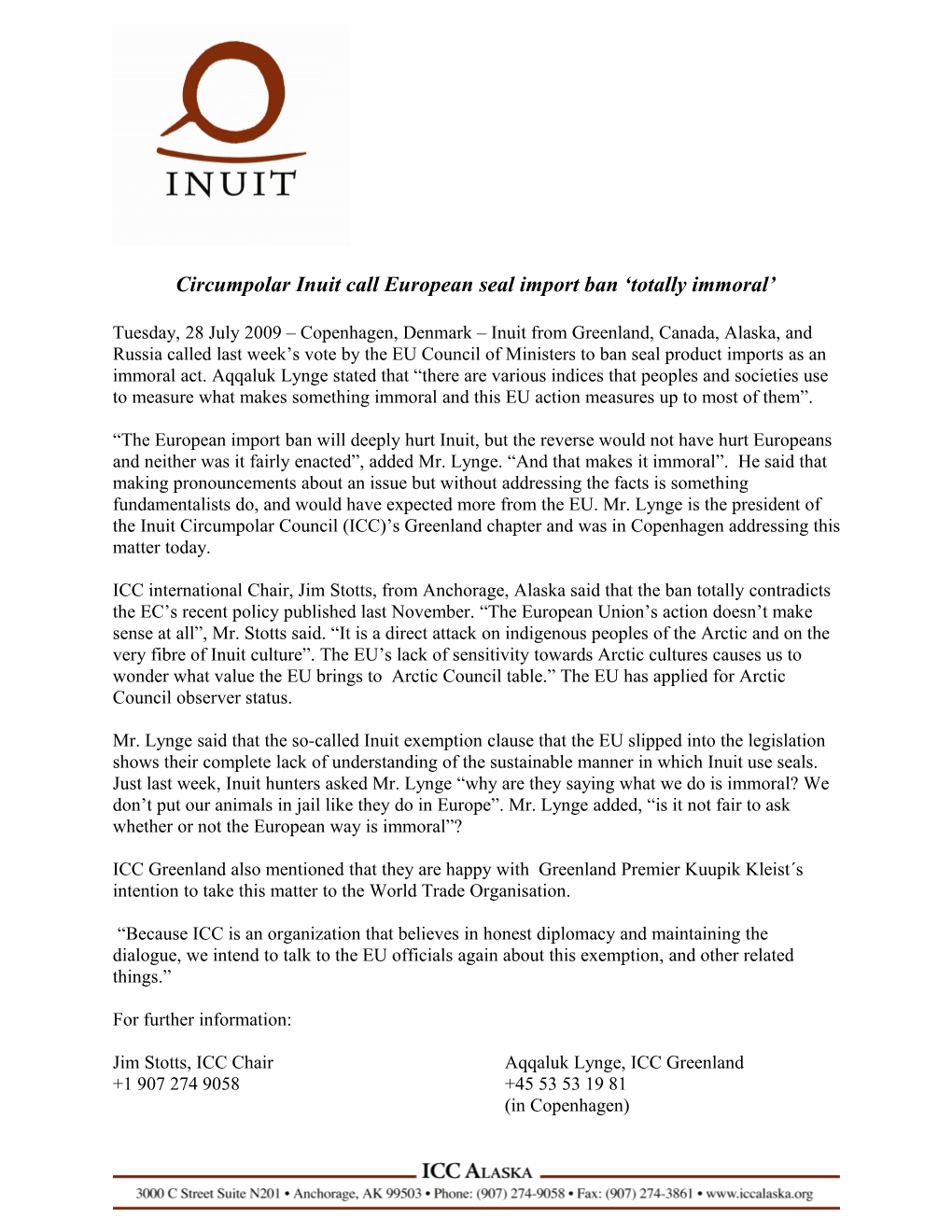 Circumpolar Inuit Call European Seal Import Ban Totally Immoral