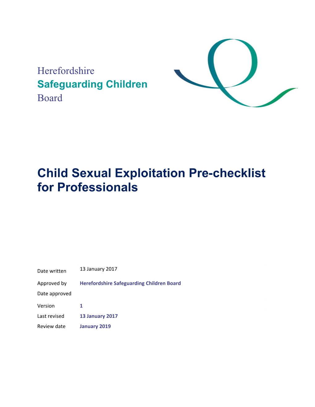 Child Sexual Exploitation Pre-Checklist for Professionals