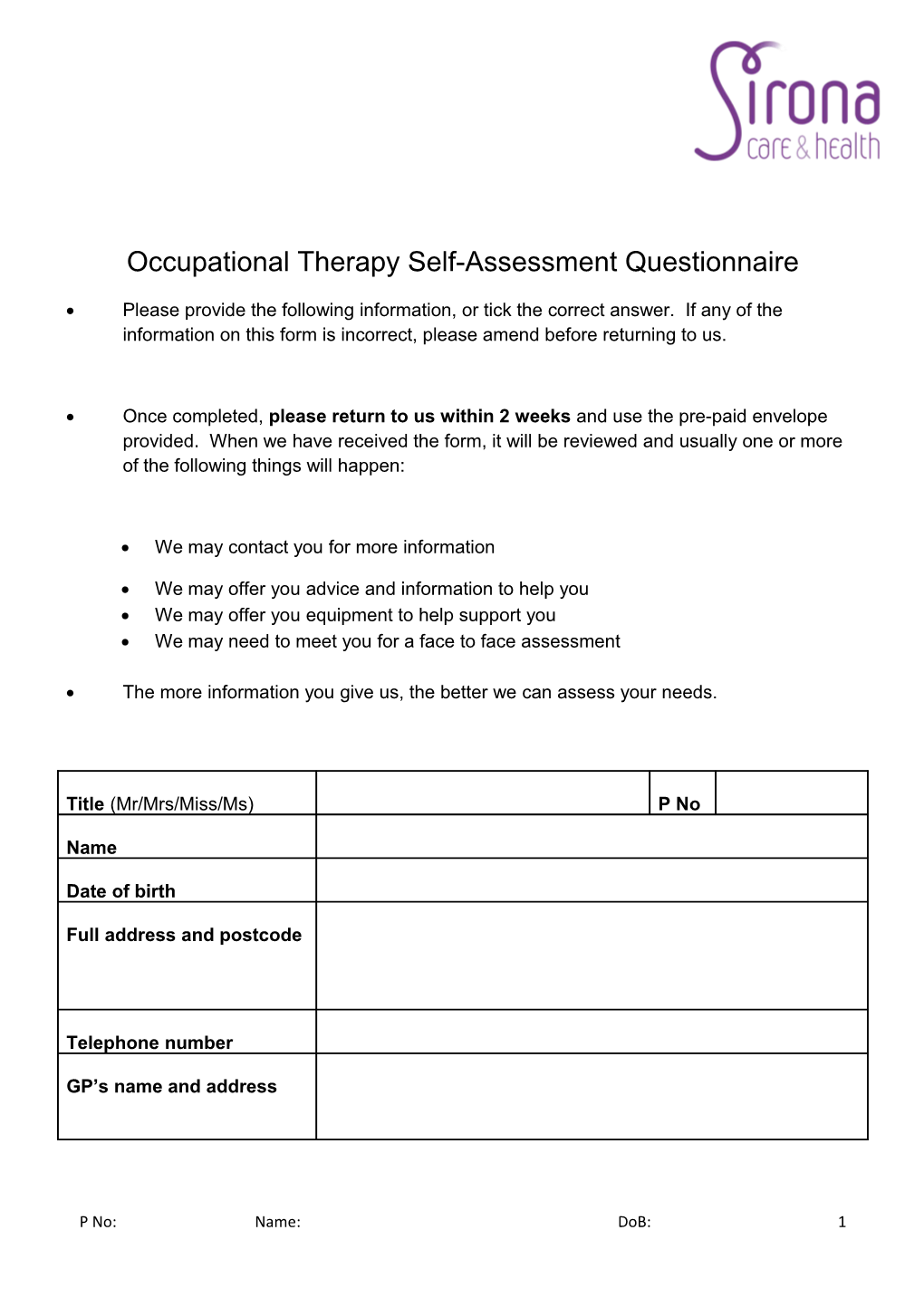 Occupational Therapy Self-Assessment Questionnaire
