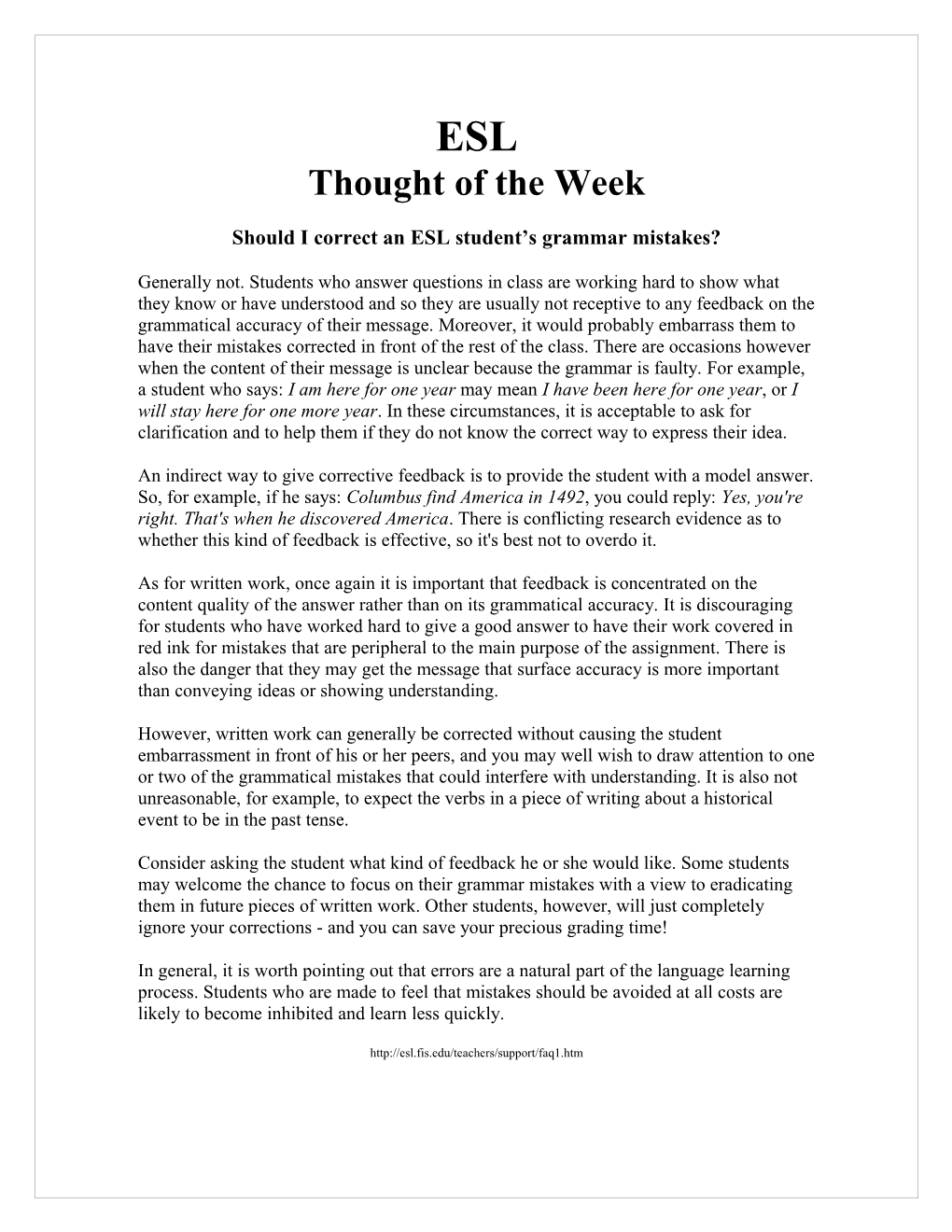 ESL: Thought of the Week