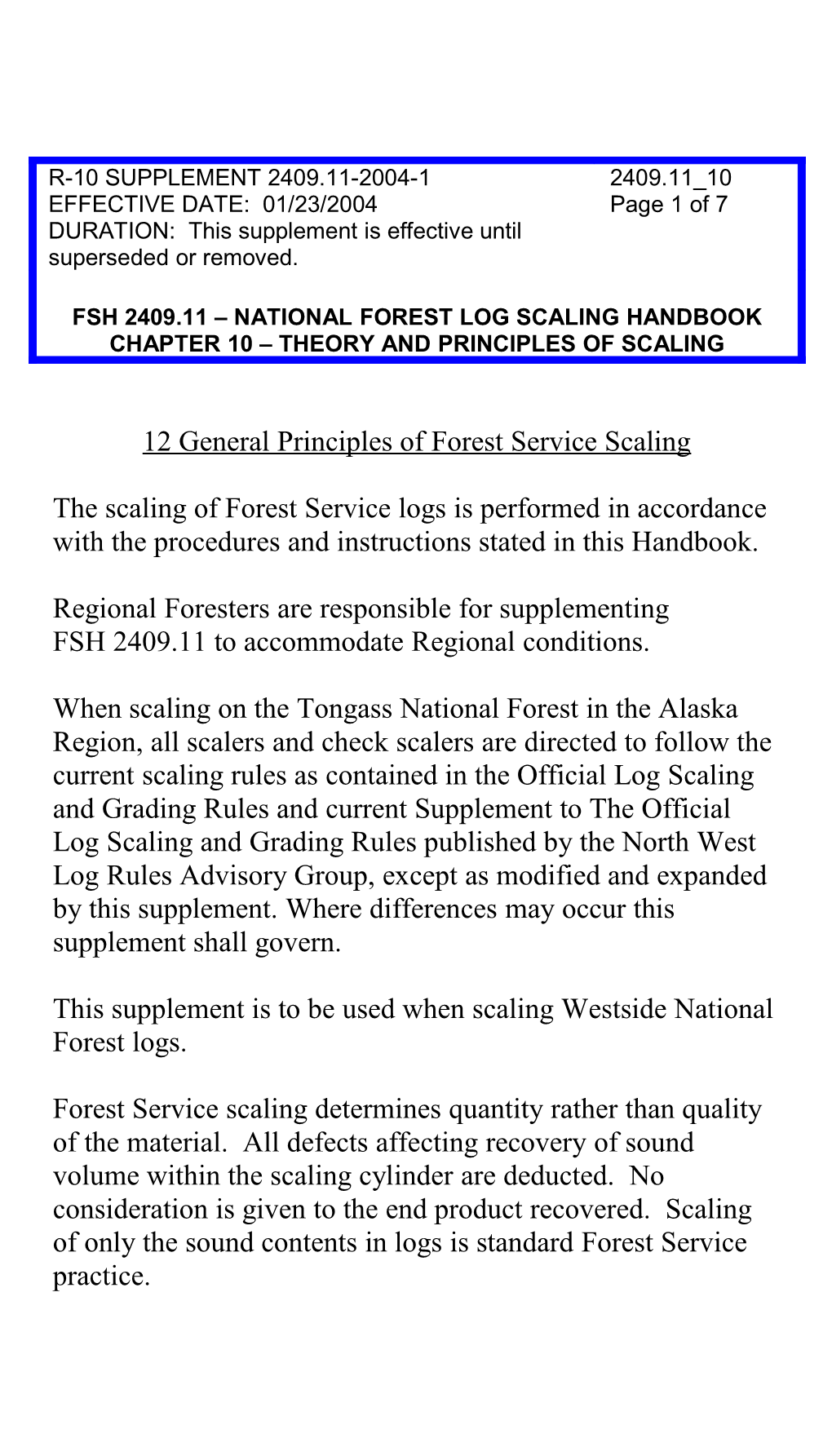 12 General Principles of Forest Service Scaling