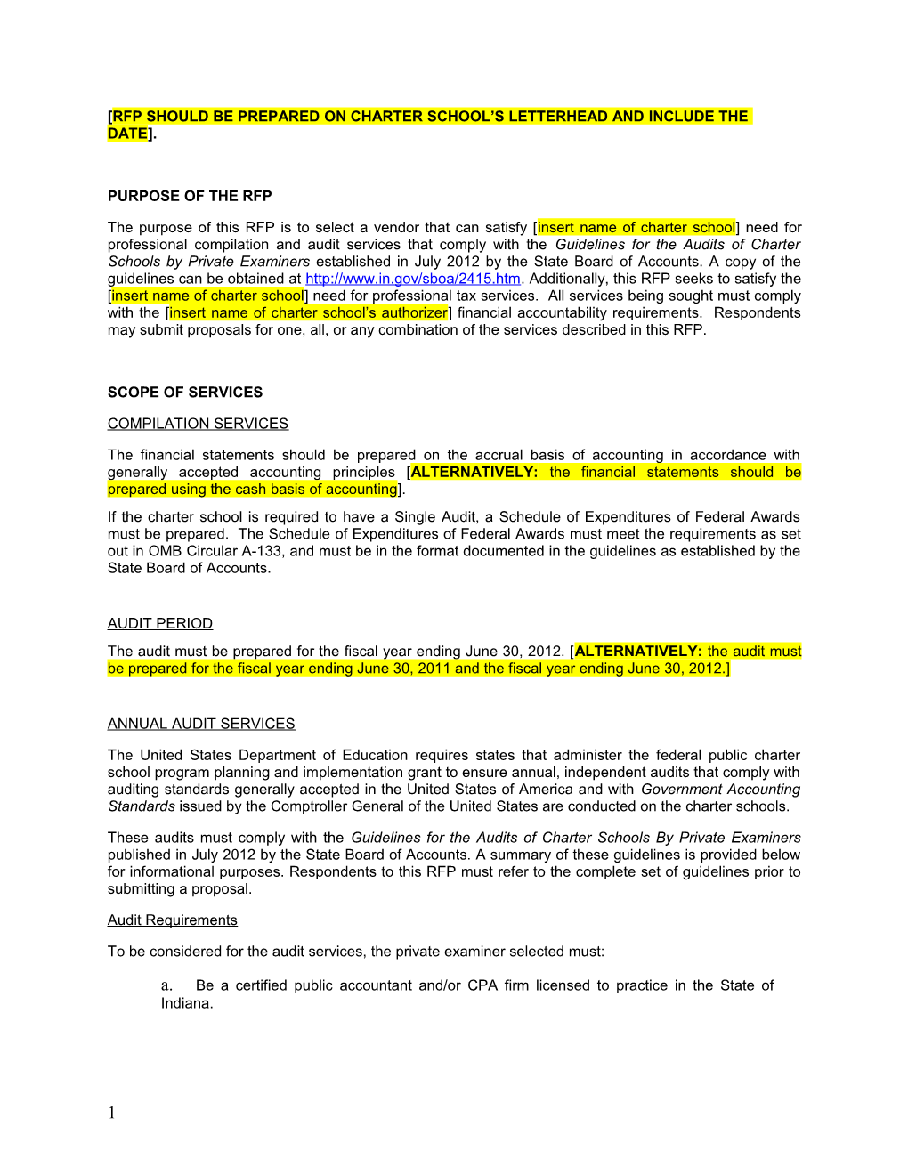 Rfp Should Be Prepared on Charter School S Letterhead and Include the Date