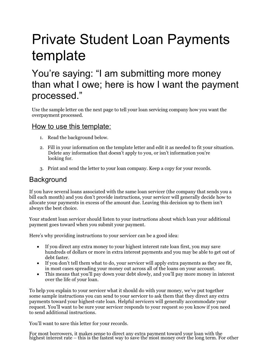 Private Student Loan Paymentstemplate