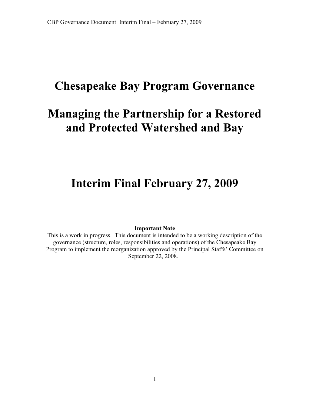 Chesapeake Bay Program Governance