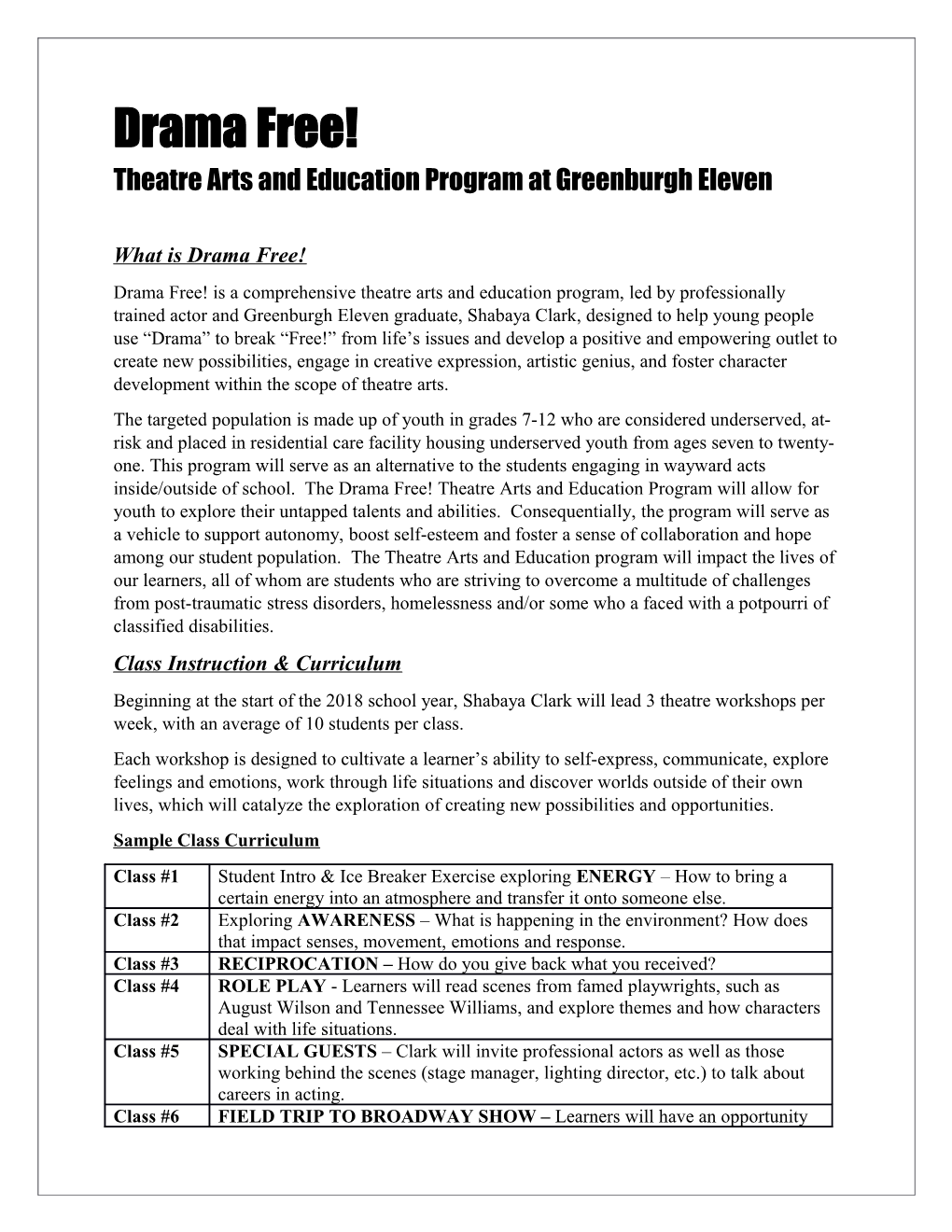 Theatre Arts and Education Program at Greenburgh Eleven