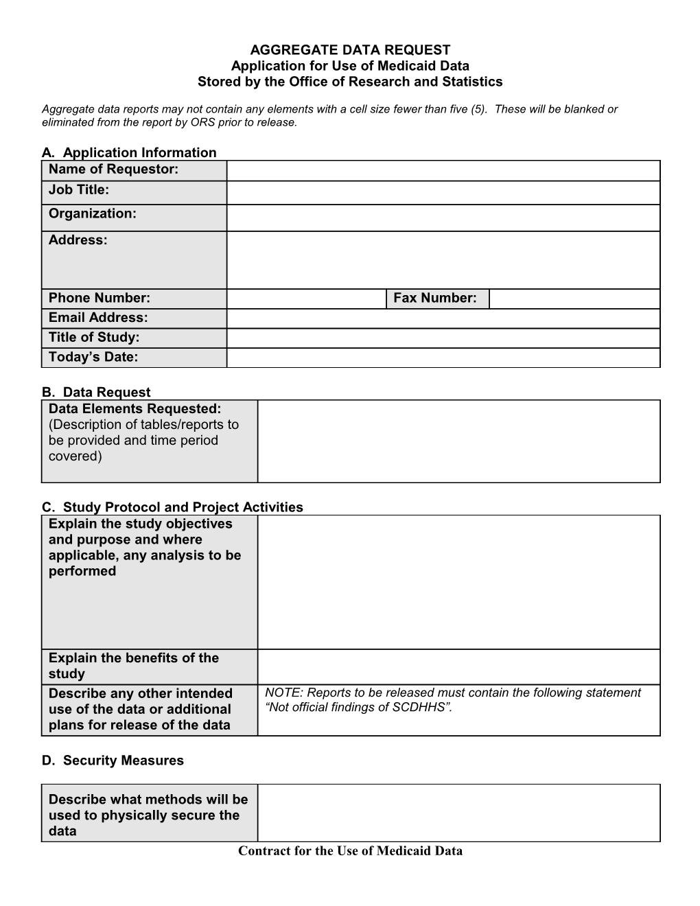 Application for Use of Medicaid Data