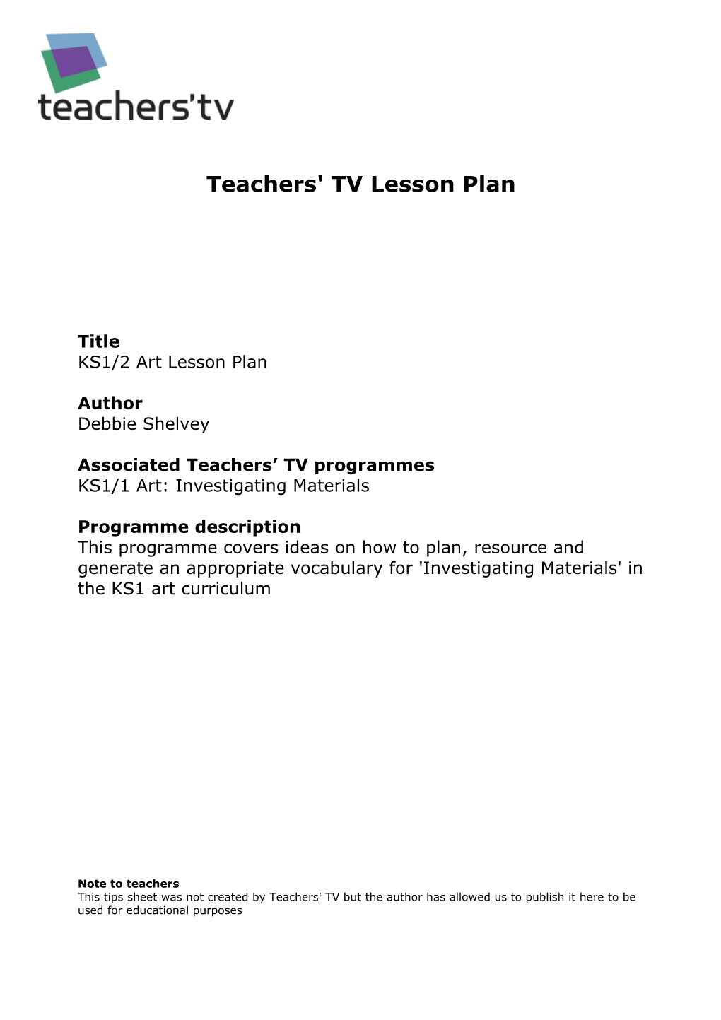 Teachers' TV Lesson Plan