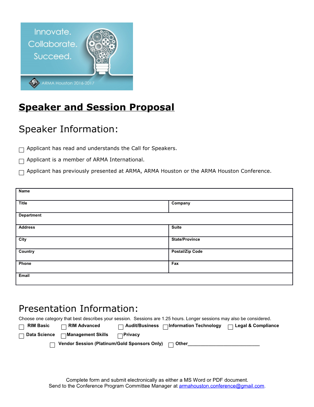 Speaker and Session Proposal