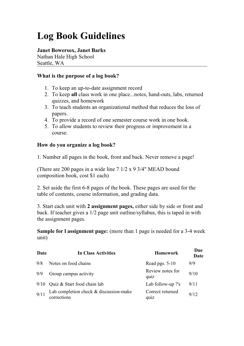 Log Book Guidelines