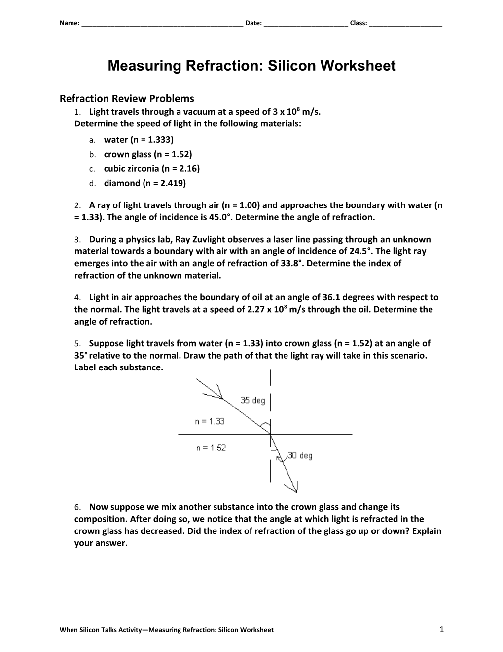 Measuring Refraction (Answers in Red)