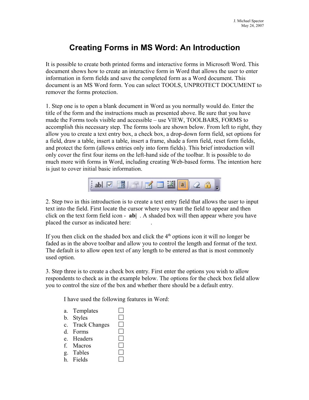 Creating Forms in MS Word: an Introduction