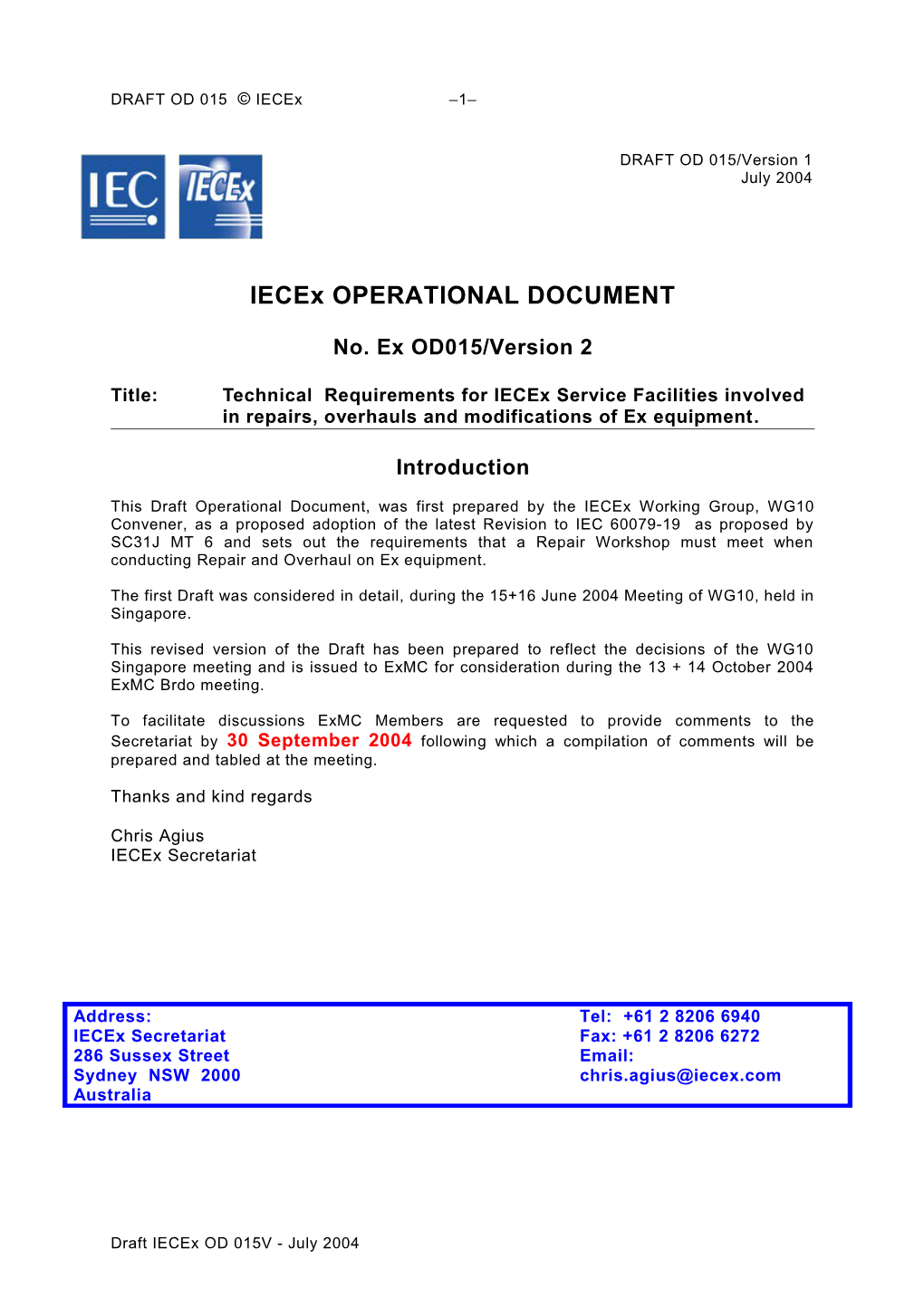 Iecex OPERATIONAL DOCUMENT